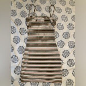 This is an H&M green,pink,peach and white striped dress